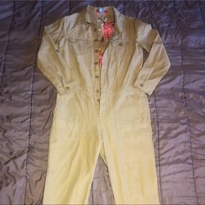 Olive Green Coveralls w/ Floral Patchwork